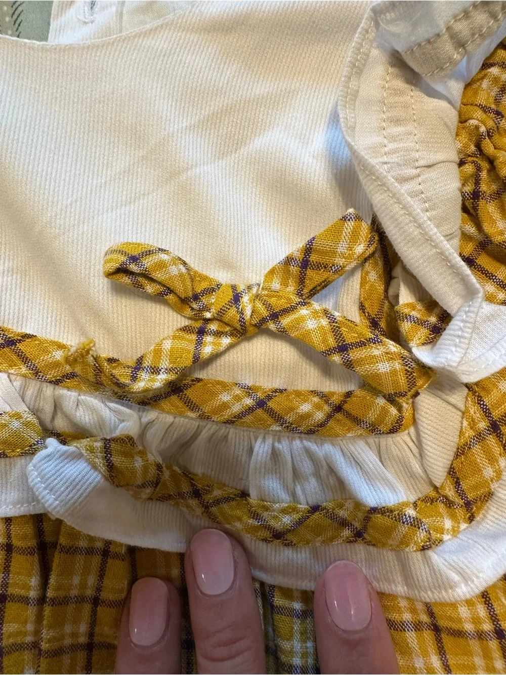 18M Smockingbird'Mustard Plaid Ruffled One-Piece Bubble